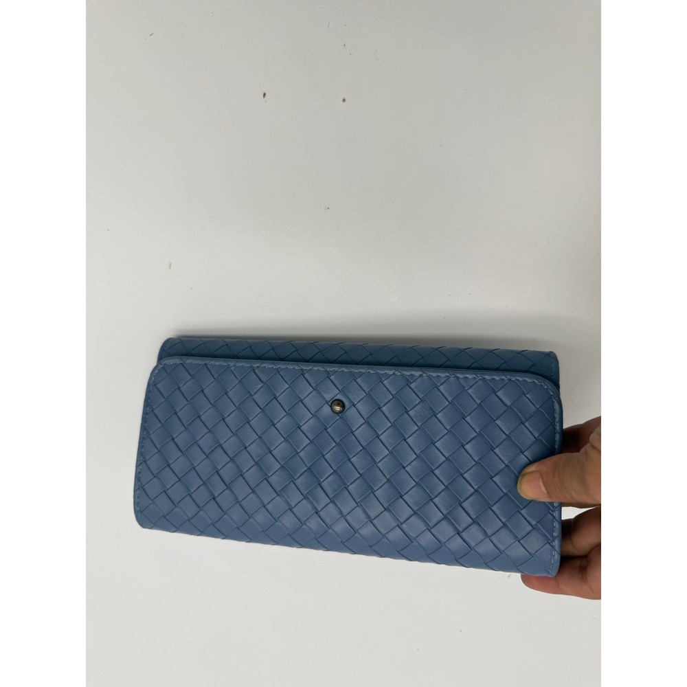 Universal Thread Blue Woven Faux Leather Continental Wallet Snap Closure